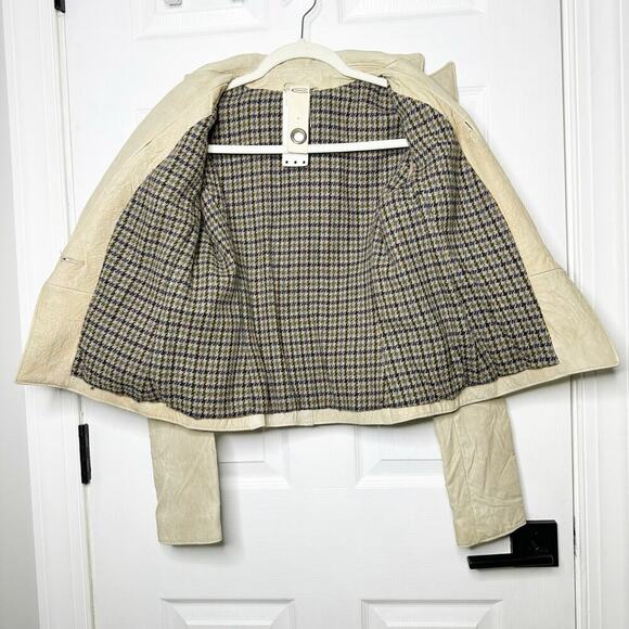 Compagnia Made In Italy Size 40 US 4 100% Leather Jacket Blazer Wool Lined Tweed - Picture 2 of 8